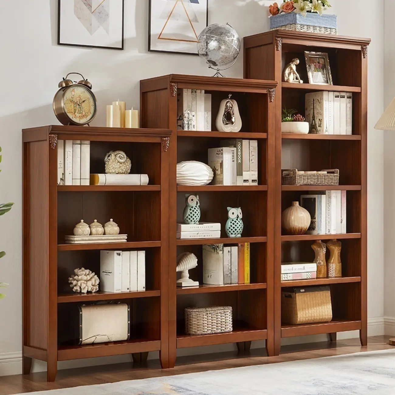 Dark Walnut Modern Vertical Adjustable Shelving Wood Bookcase Image - 3 | homeyfad