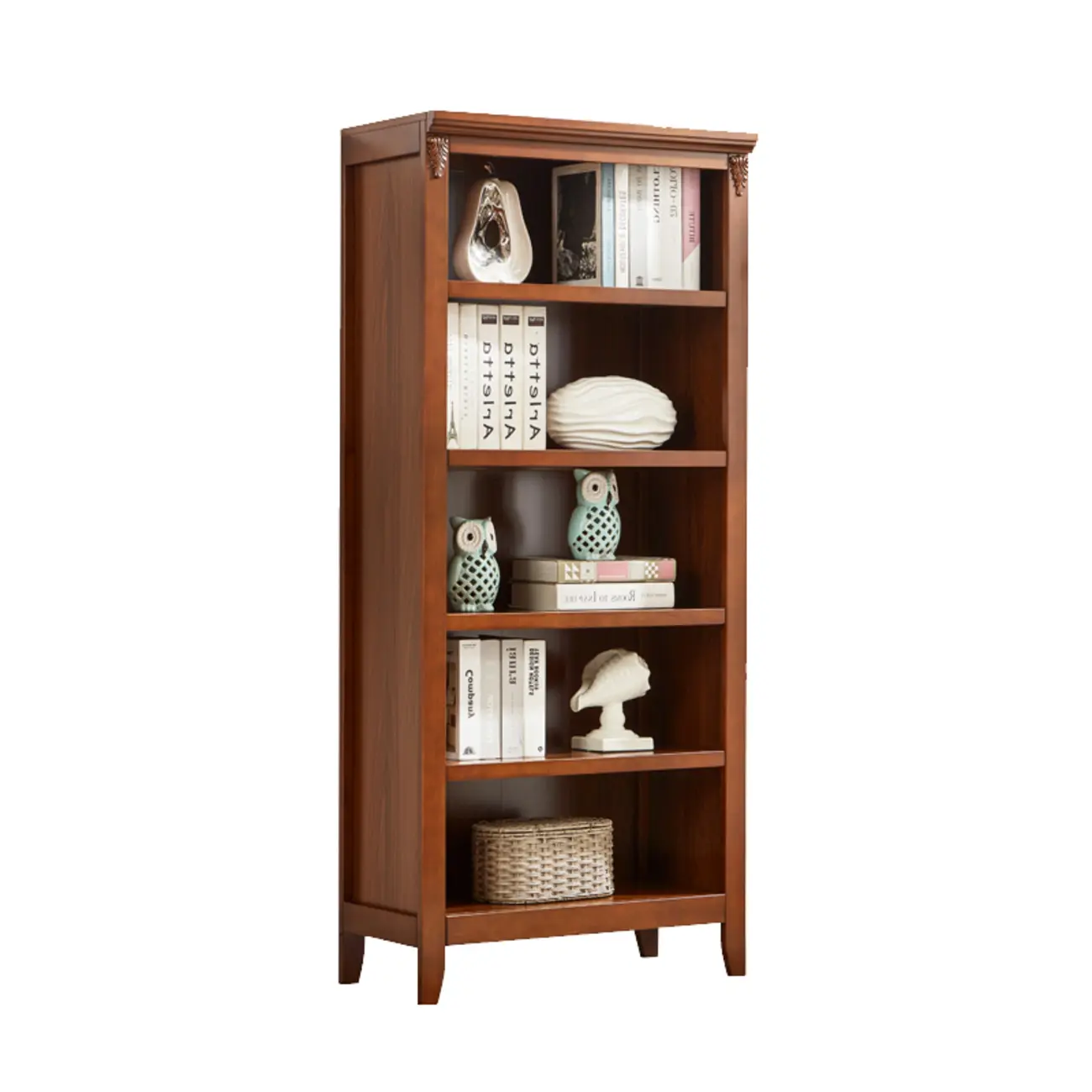 Dark Walnut Modern Vertical Adjustable Shelving Wood Bookcase Image - 9 | homeyfad