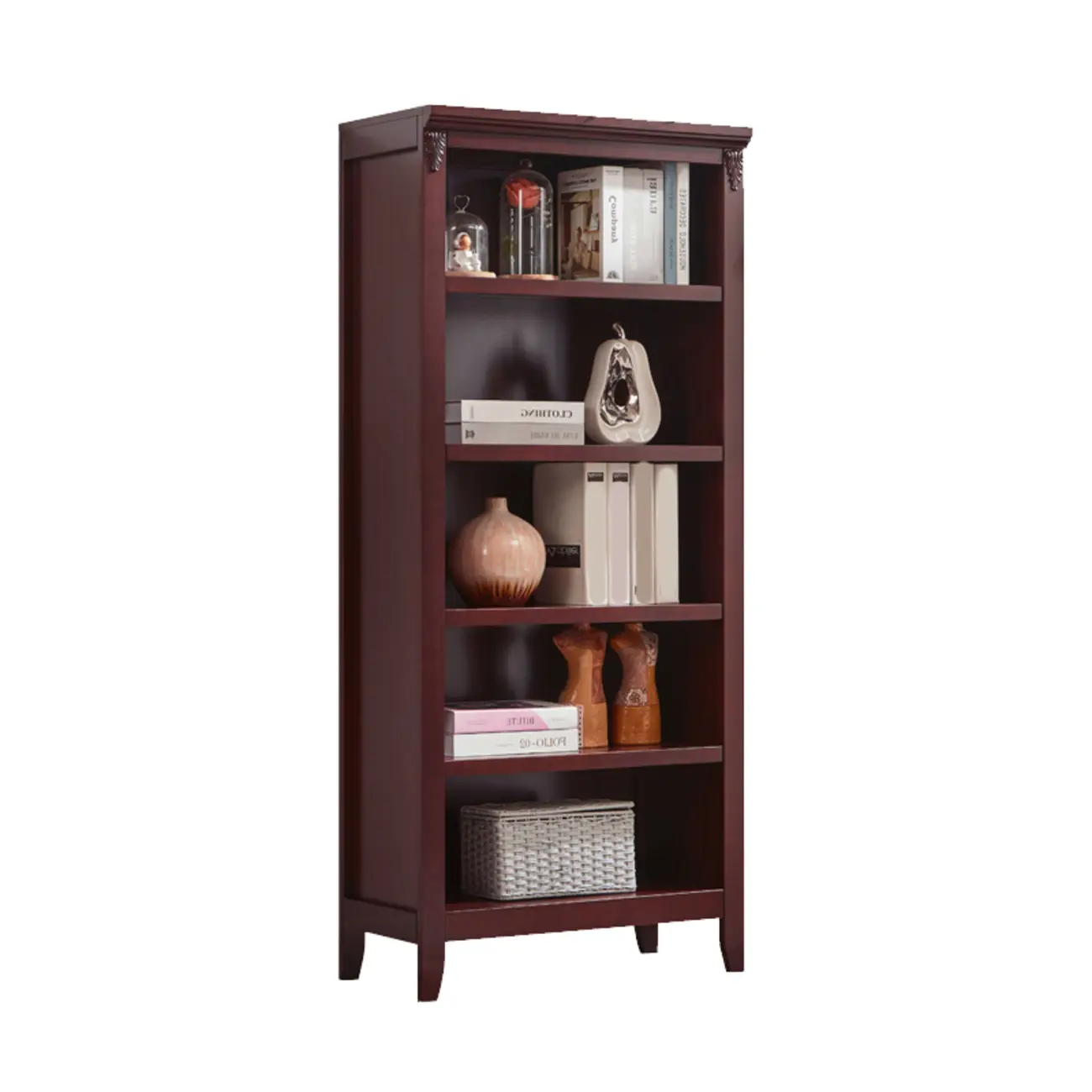 Dark Walnut Modern Vertical Adjustable Shelving Wood Bookcase Image - 10 | homeyfad