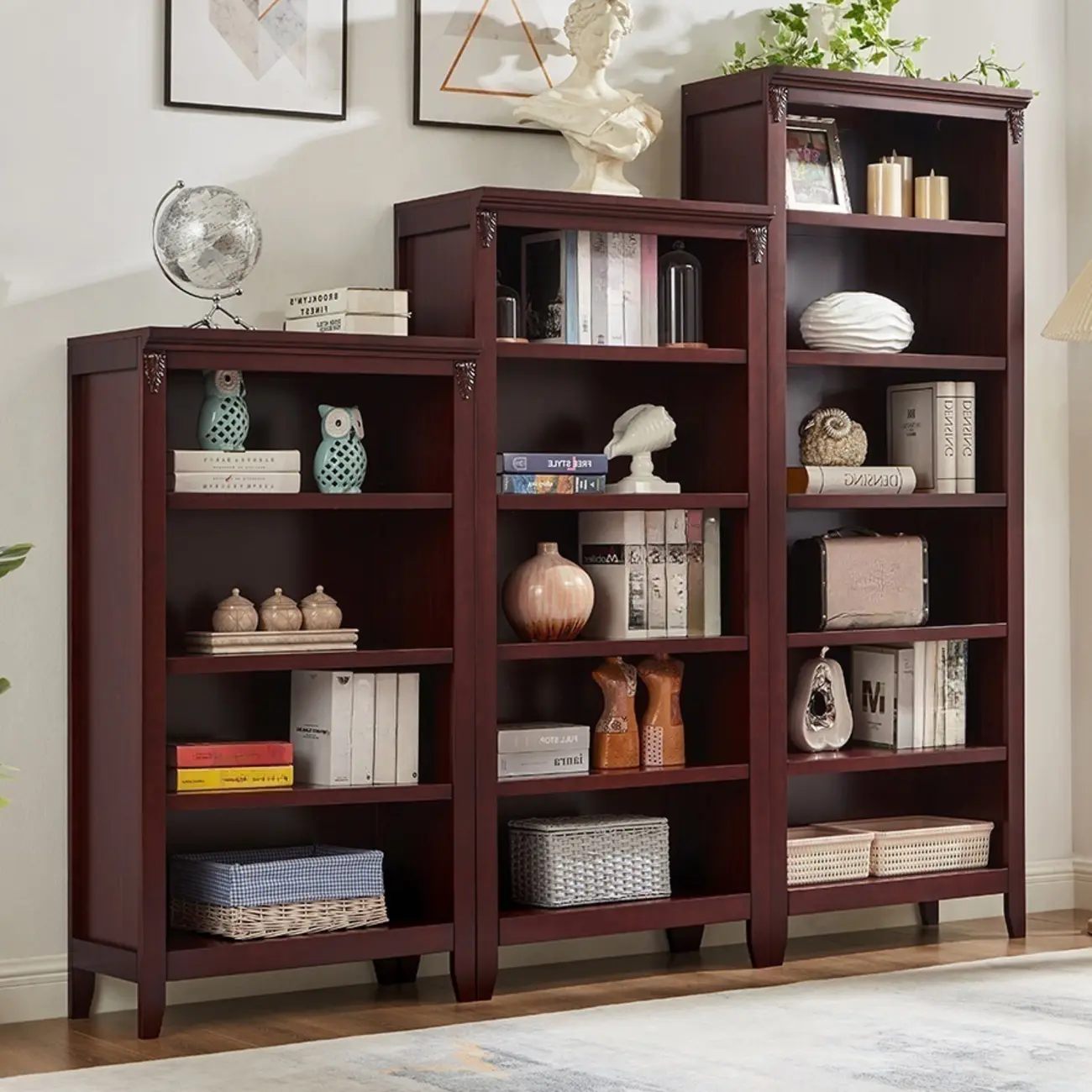 Dark Walnut Modern Vertical Adjustable Shelving Wood Bookcase Image - 2 | homeyfad