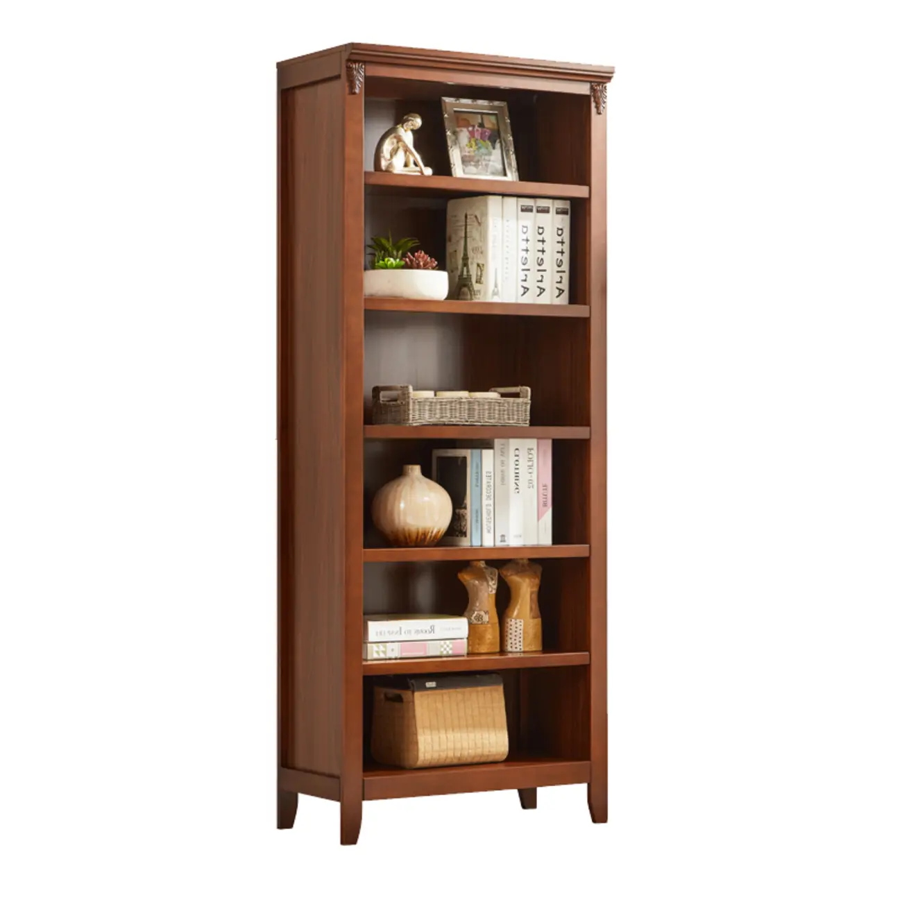 Dark Walnut Modern Vertical Adjustable Shelving Wood Bookcase Image - 13 | homeyfad