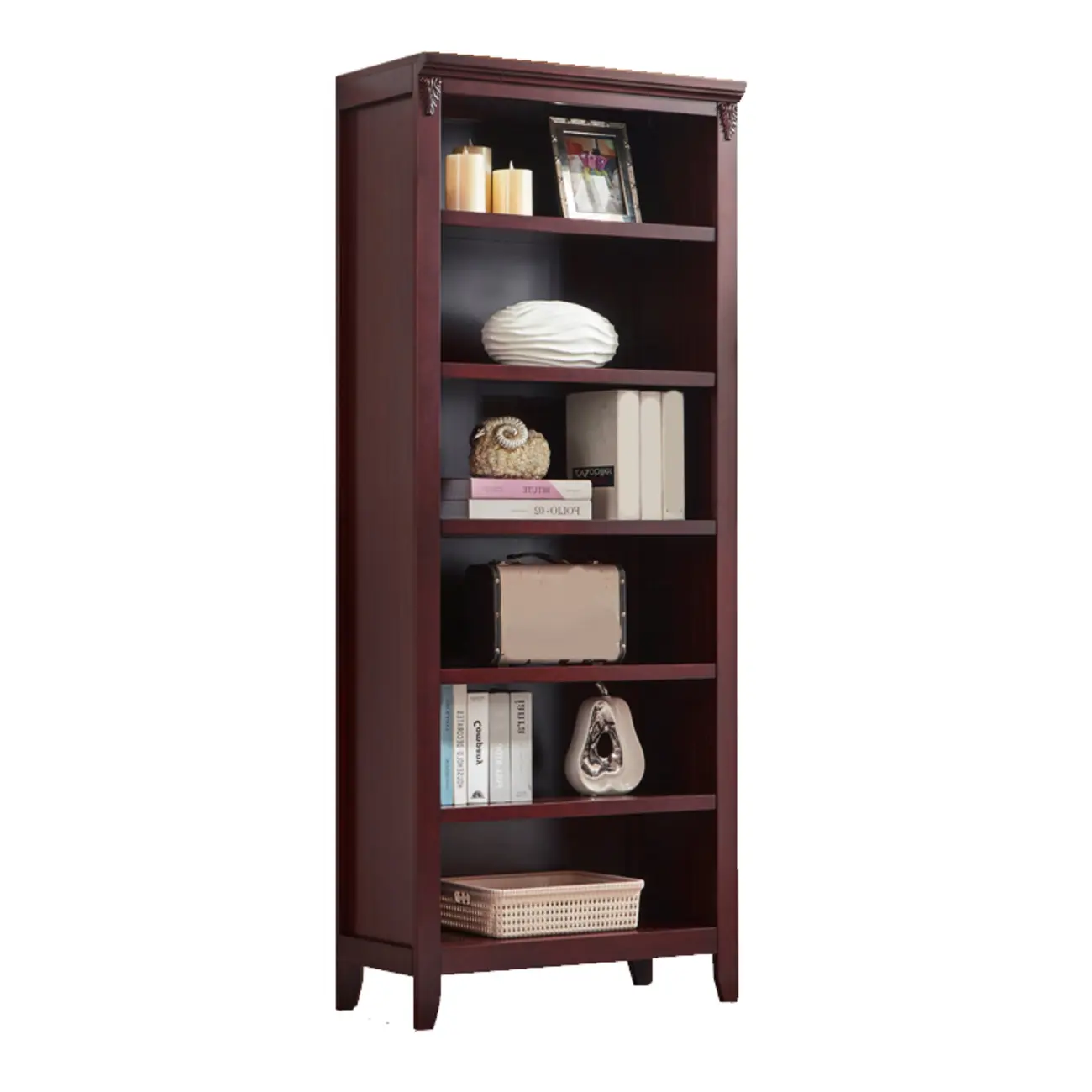 Dark Walnut Modern Vertical Adjustable Shelving Wood Bookcase Image - 14 | homeyfad