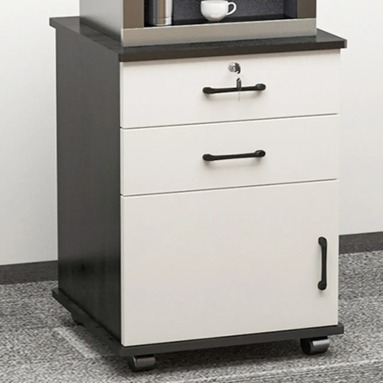 Elegant Wooden Filing Cabinet with Lock and Casters for Office Image - 3 | homeyfad