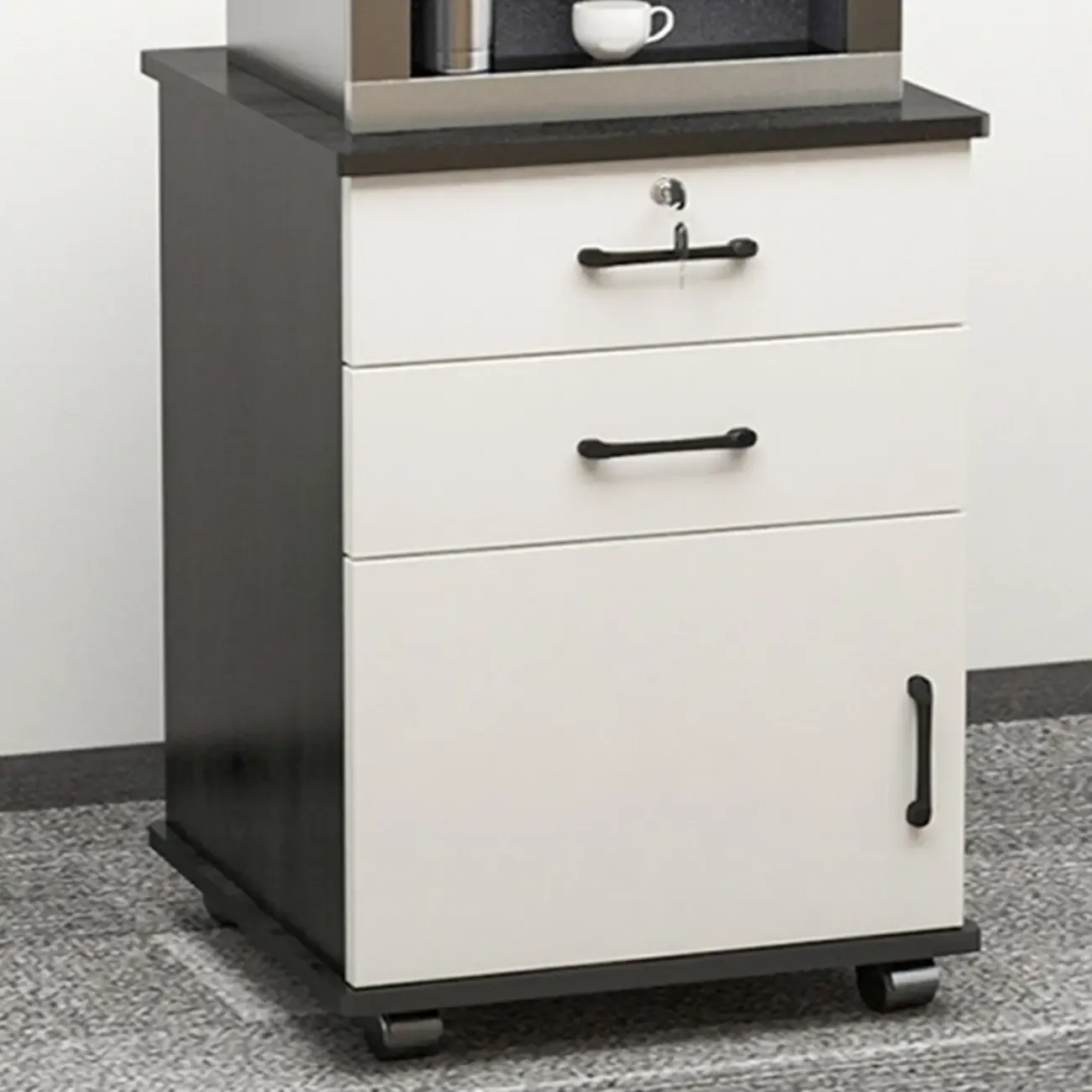 Elegant Wooden Filing Cabinet with Lock and Casters for Office Image - 3