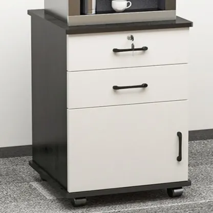 Elegant Wooden Filing Cabinet with Lock and Casters for Office Image - 3