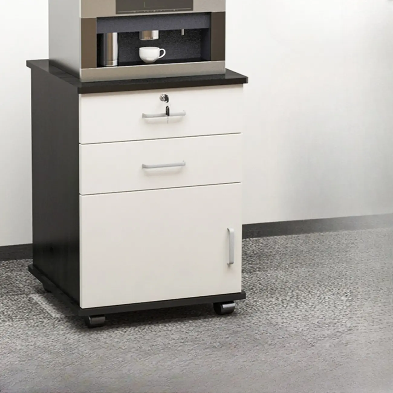 Elegant Wooden Filing Cabinet with Lock and Casters for Office Image - 4 | homeyfad