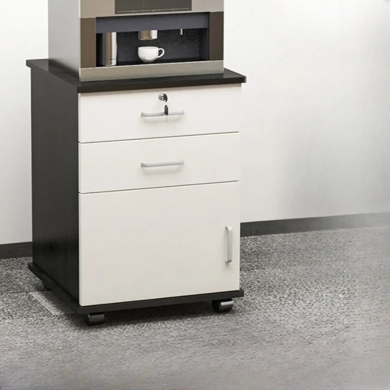 Elegant Wooden Filing Cabinet with Lock and Casters for Office Image - 4