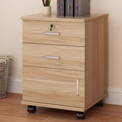 Elegant Wooden Filing Cabinet with Lock and Casters for Office Image - 5