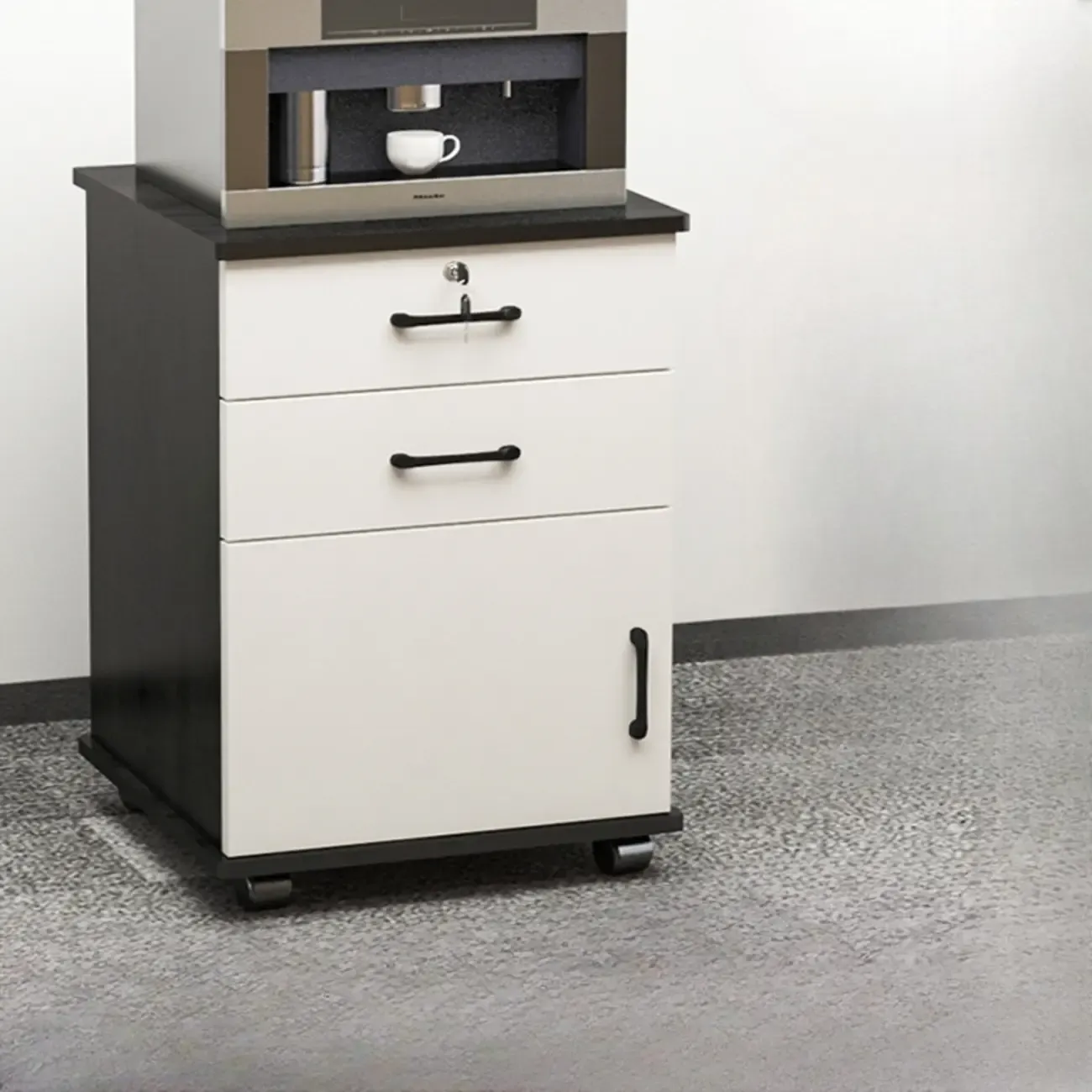 Elegant Wooden Filing Cabinet with Lock and Casters for Office Image - 1
