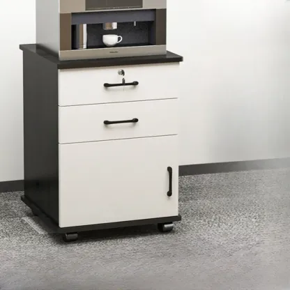 Elegant Wooden Filing Cabinet with Lock and Casters for Office Image - 1