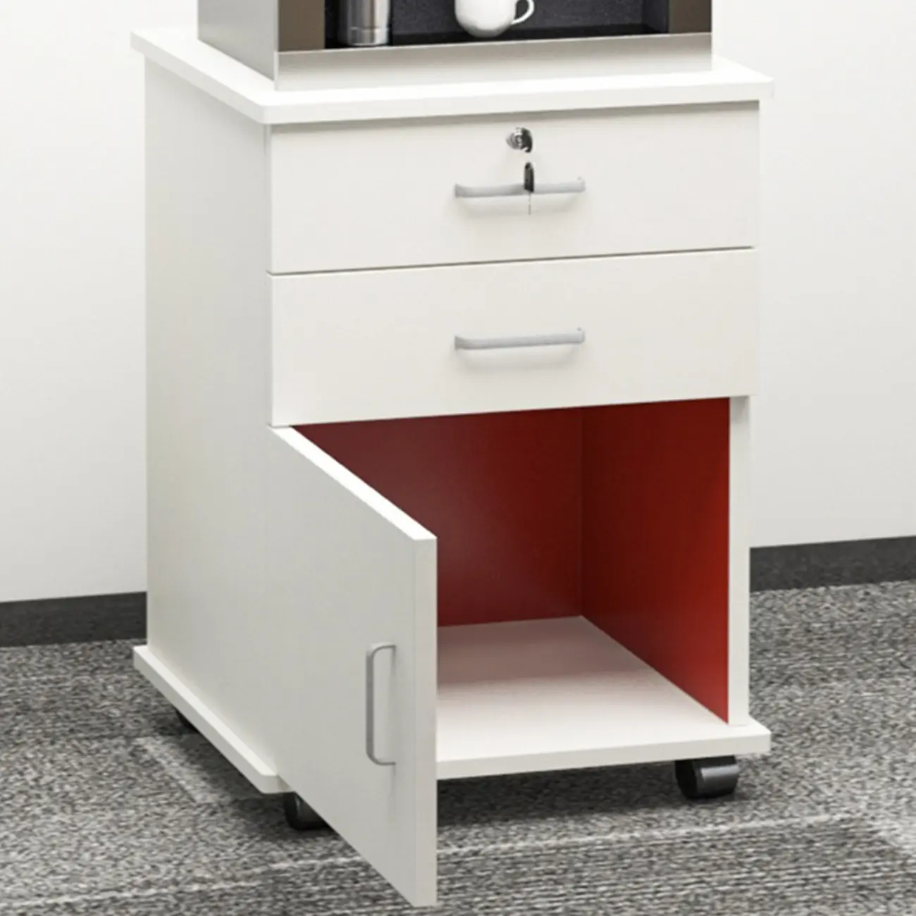 Elegant Wooden Filing Cabinet with Lock and Casters for Office Image - 6 | homeyfad
