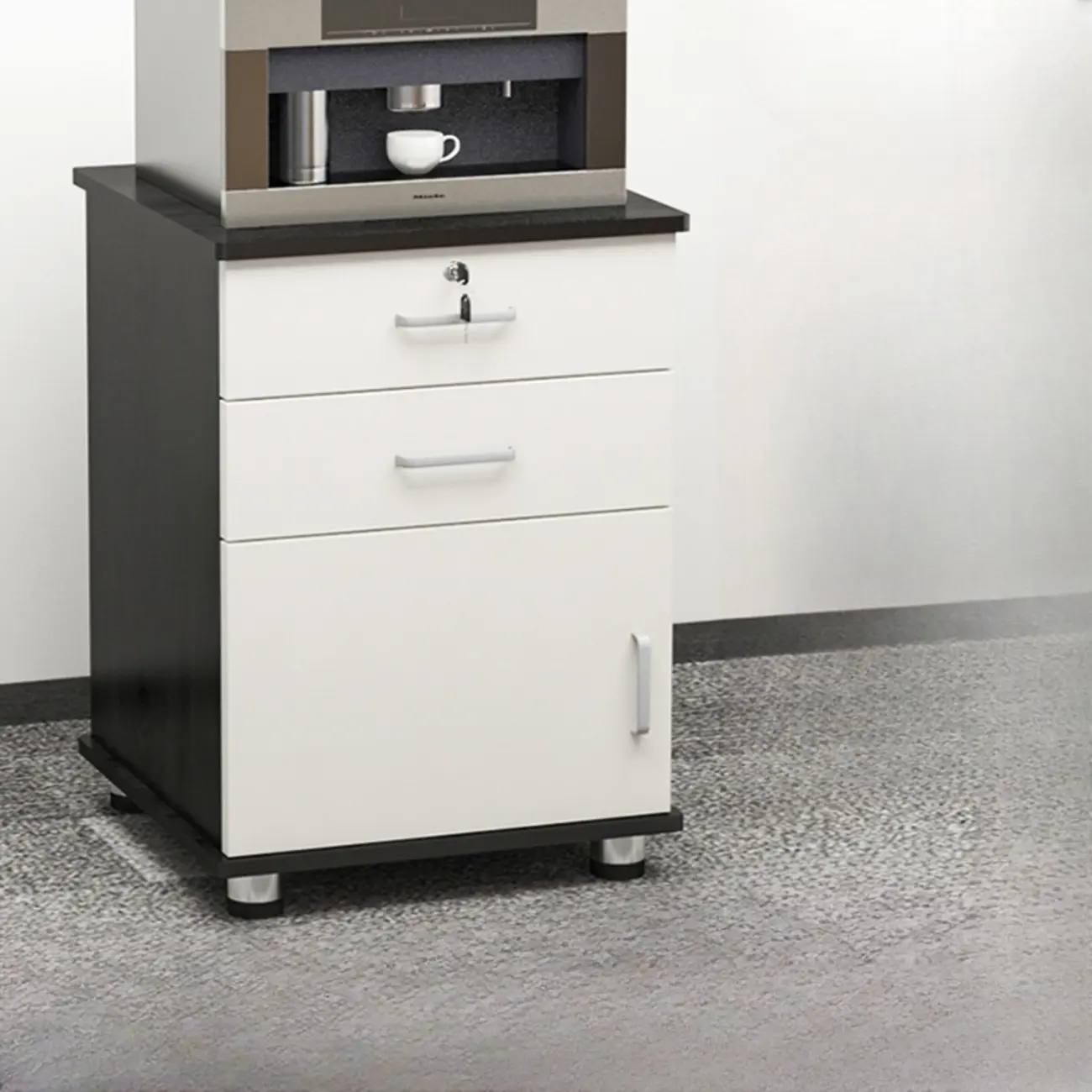 Elegant Wooden Filing Cabinet with Lock and Casters for Office Image - 7 | homeyfad