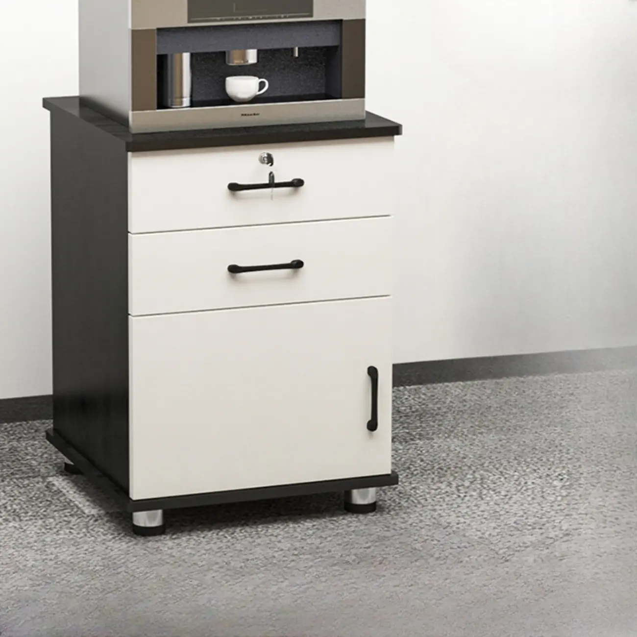 Elegant Wooden Filing Cabinet with Lock and Casters for Office Image - 8 | homeyfad