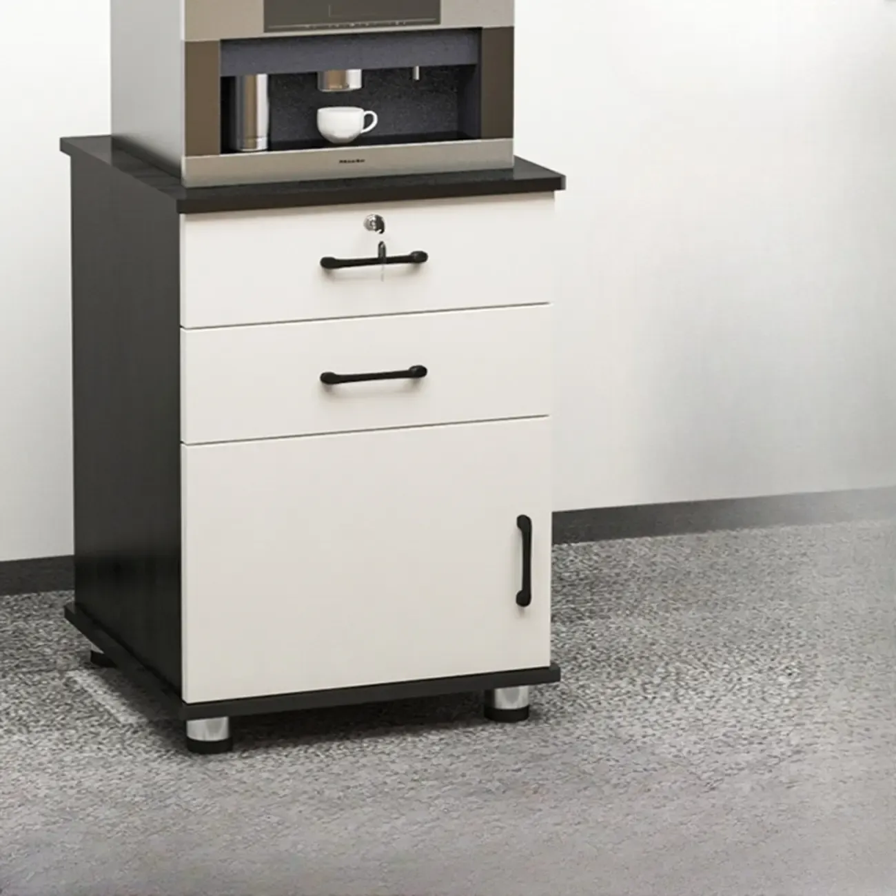 Elegant Wooden Filing Cabinet with Lock and Casters for Office Image - 8