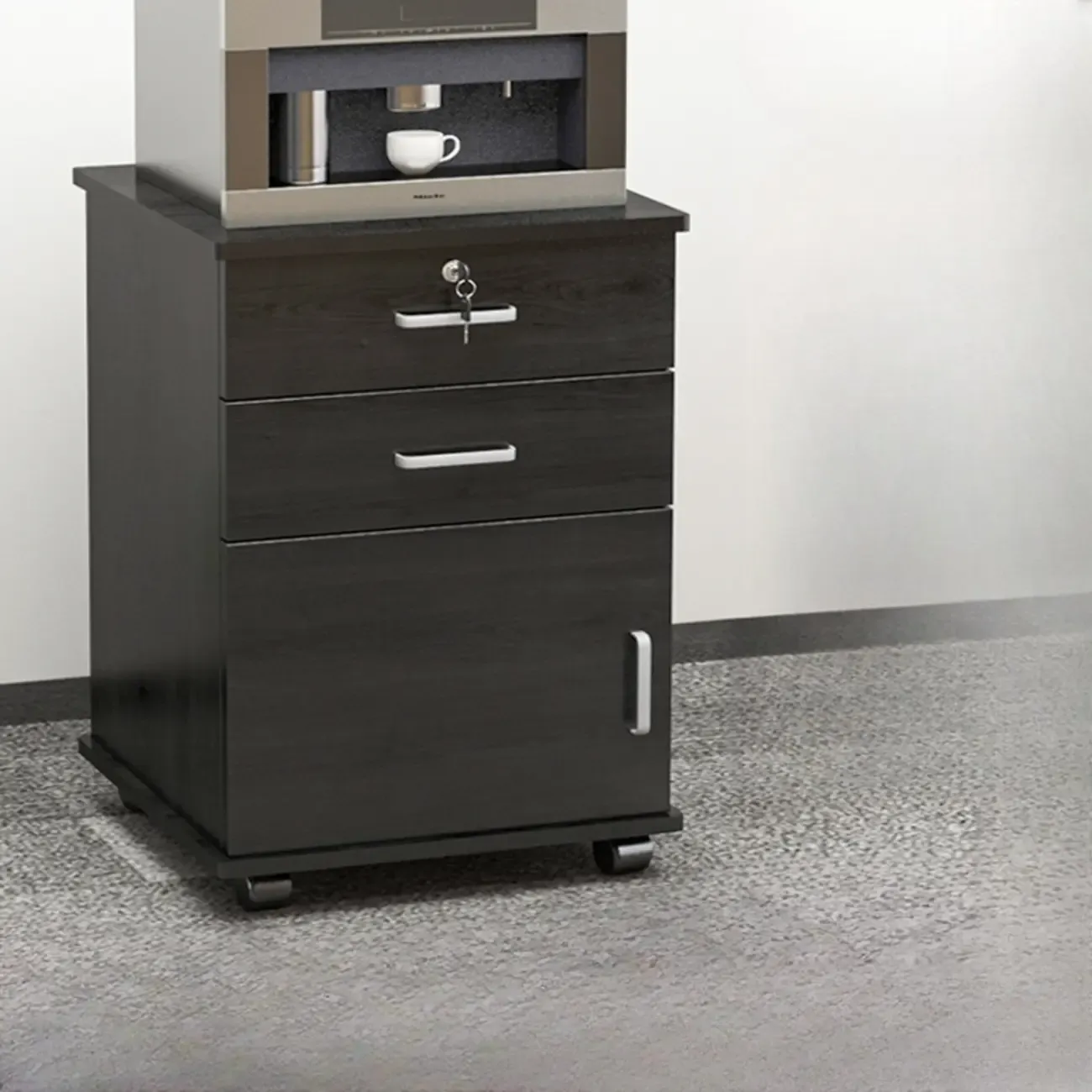 Elegant Wooden Filing Cabinet with Lock and Casters for Office Image - 9