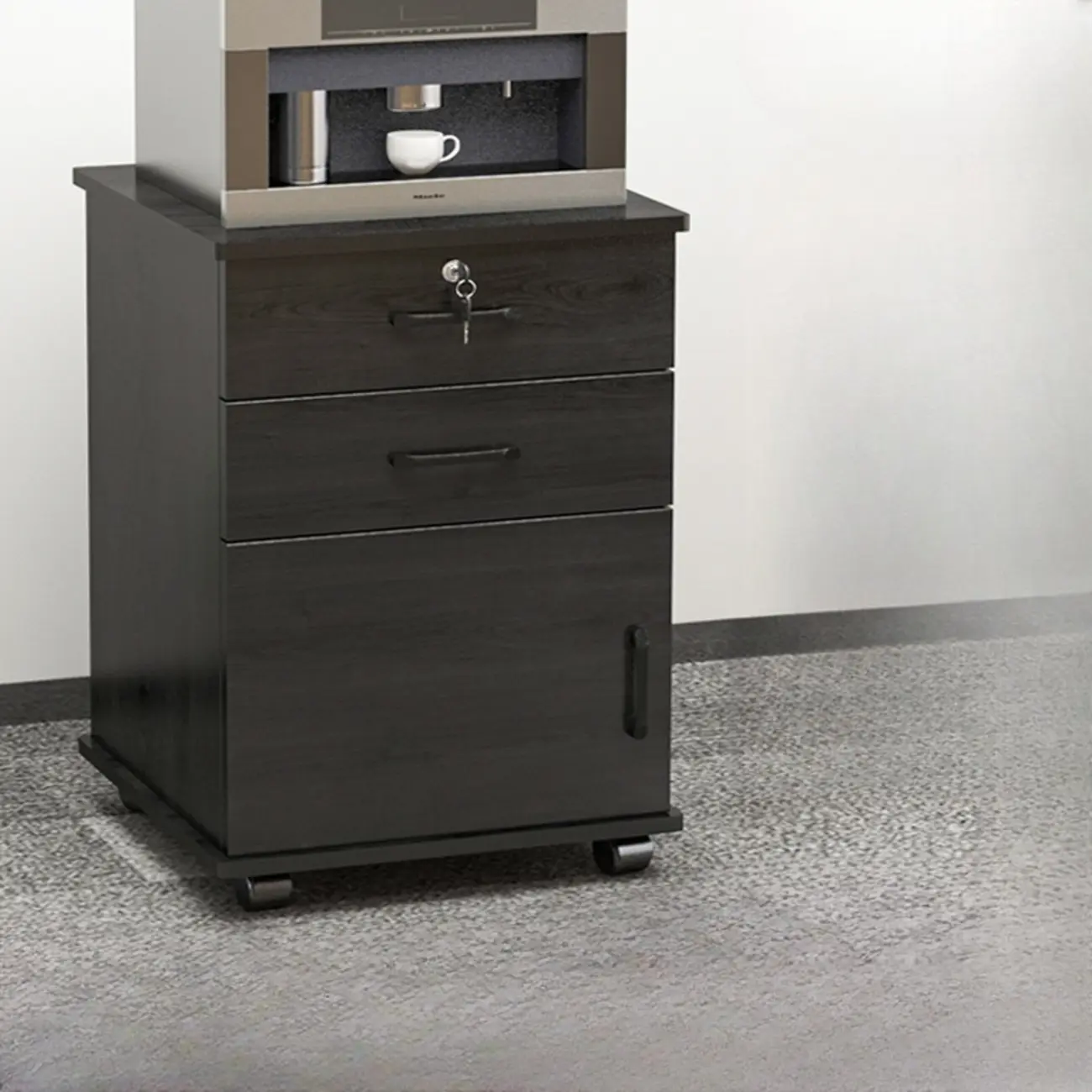 Elegant Wooden Filing Cabinet with Lock and Casters for Office Image - 11 | homeyfad