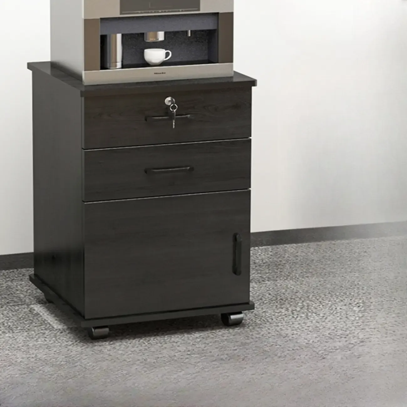 Elegant Wooden Filing Cabinet with Lock and Casters for Office Image - 11