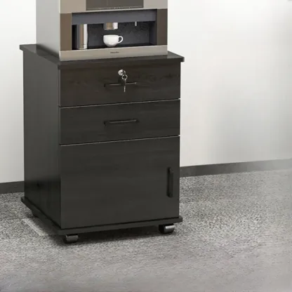 Elegant Wooden Filing Cabinet with Lock and Casters for Office Image - 11