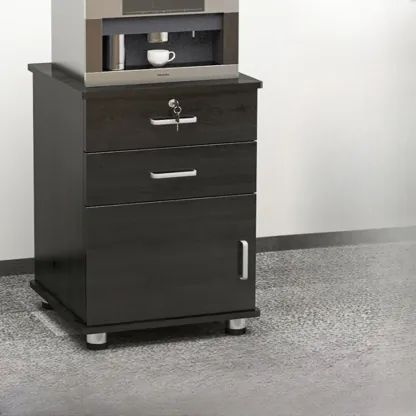 Elegant Wooden Filing Cabinet with Lock and Casters for Office Image - 14