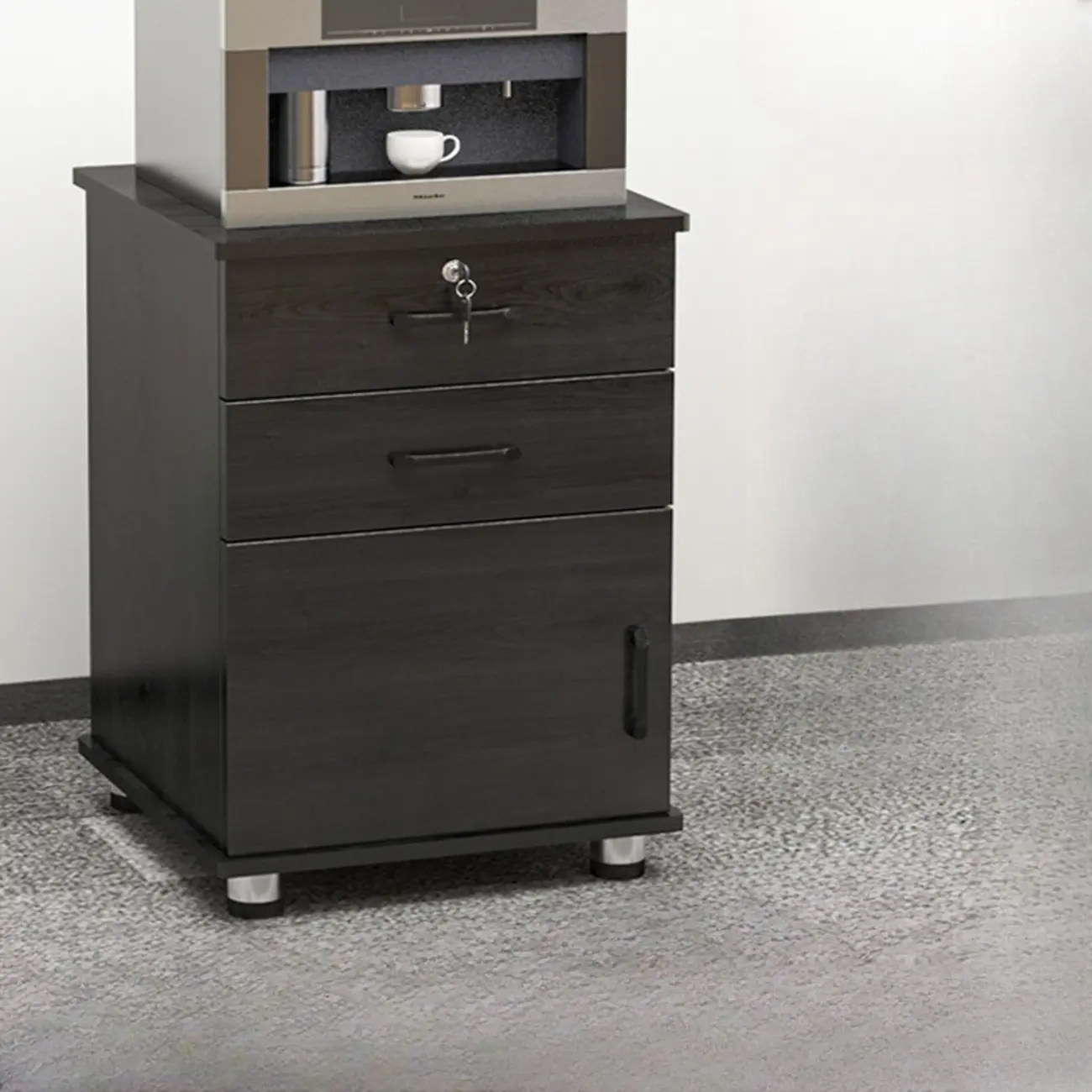 Elegant Wooden Filing Cabinet with Lock and Casters for Office Image - 16 | homeyfad