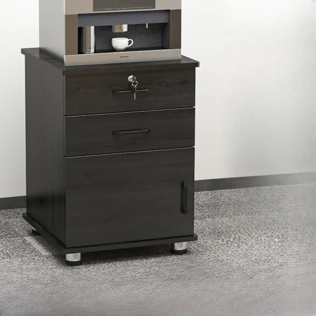Elegant Wooden Filing Cabinet with Lock and Casters for Office Image - 16
