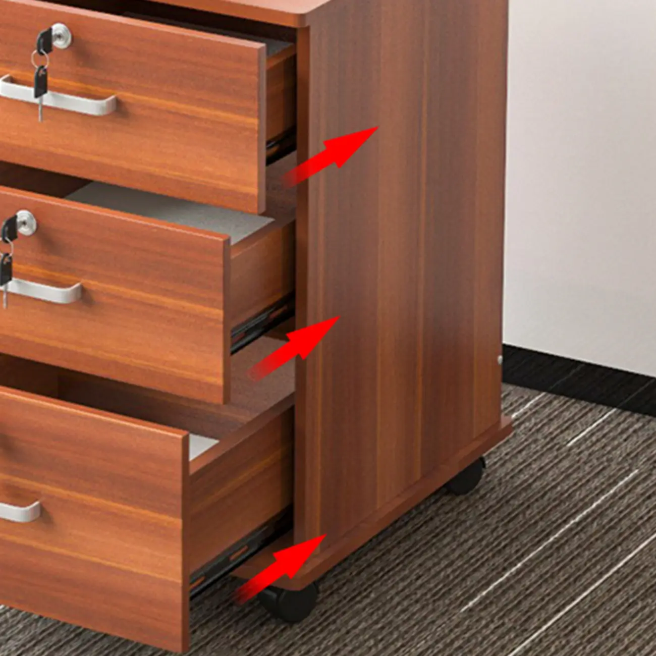Elegant Wooden Filing Cabinet with Lock and Casters for Office Image - 17 | homeyfad
