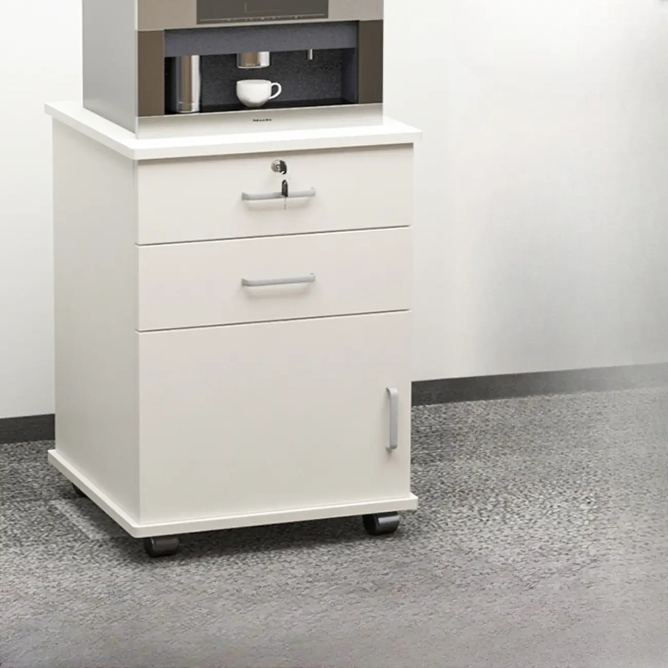 Elegant Wooden Filing Cabinet with Lock and Casters for Office Image - 18 | homeyfad