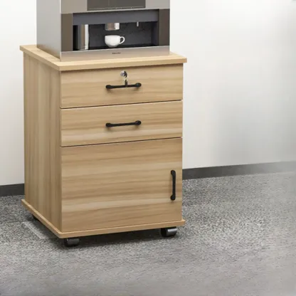 Elegant Wooden Filing Cabinet with Lock and Casters for Office Image - 23