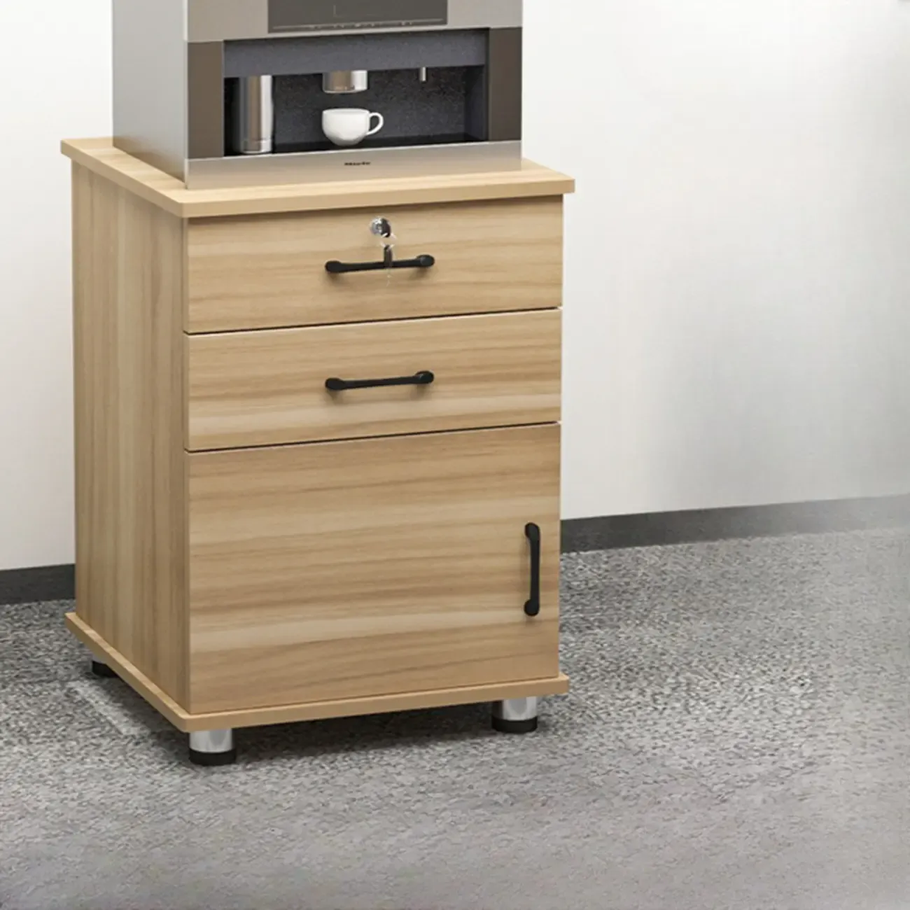 Elegant Wooden Filing Cabinet with Lock and Casters for Office Image - 25