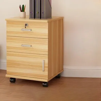 Elegant Wooden Filing Cabinet with Lock and Casters for Office Image - 26