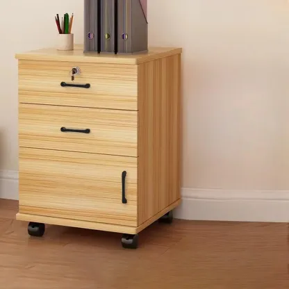 Elegant Wooden Filing Cabinet with Lock and Casters for Office Image - 27