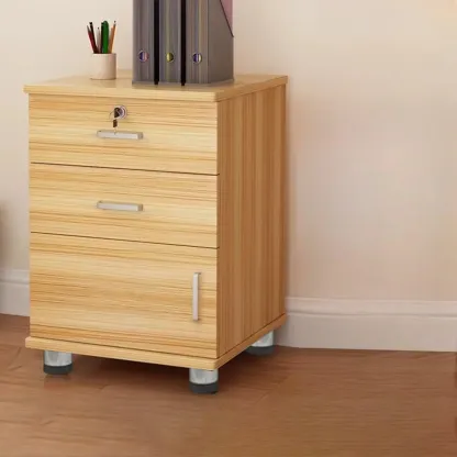 Elegant Wooden Filing Cabinet with Lock and Casters for Office Image - 28