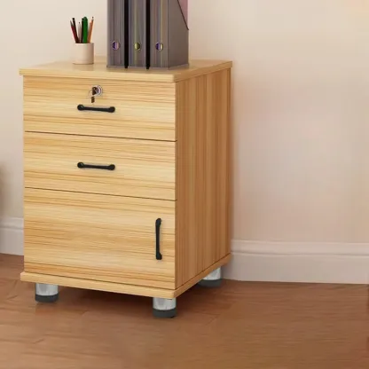 Elegant Wooden Filing Cabinet with Lock and Casters for Office Image - 29