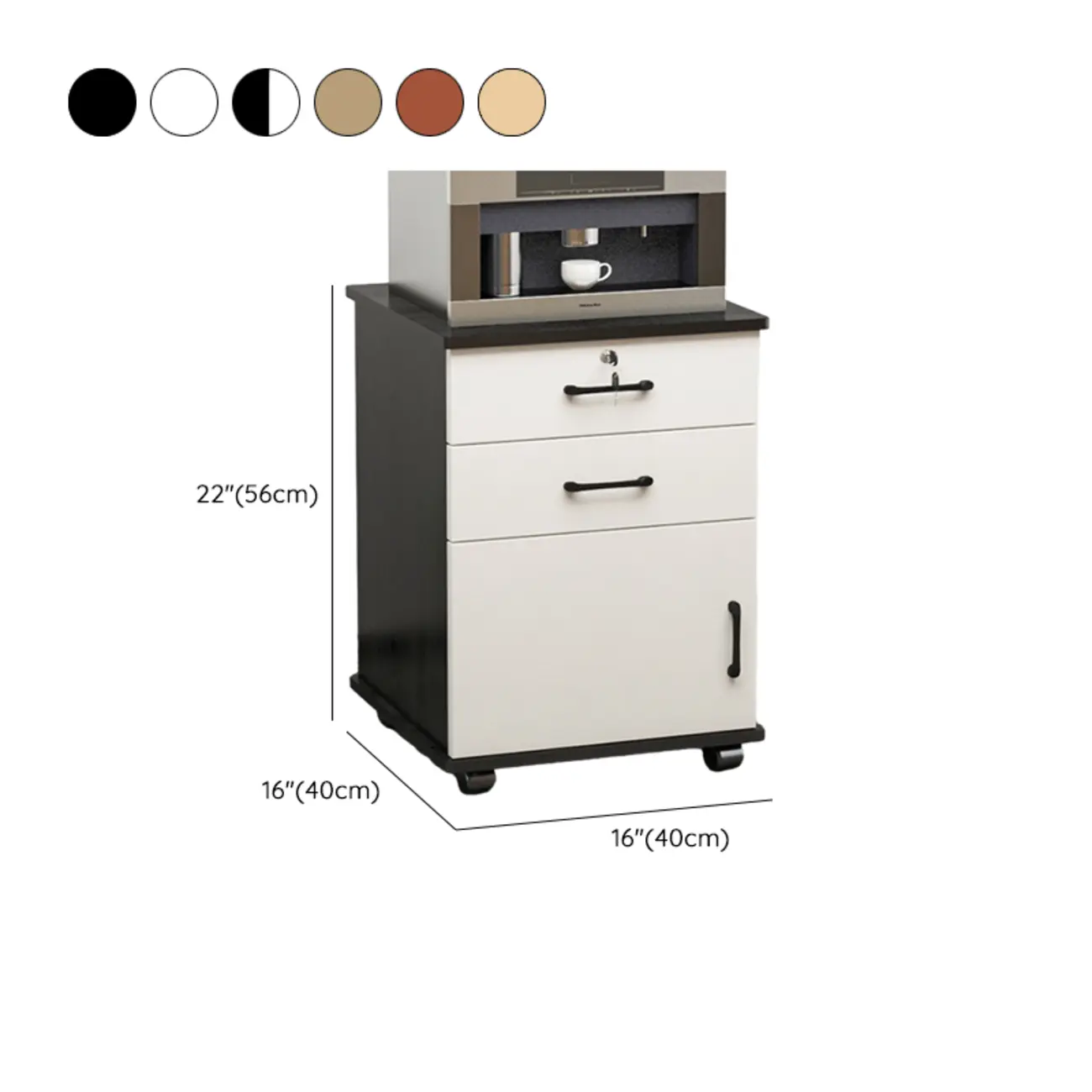 Elegant Wooden Filing Cabinet with Lock and Casters for Office #size