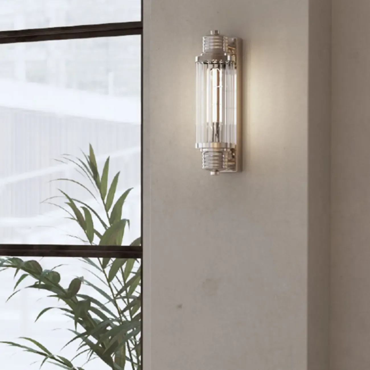 Chrome Glass Cylinder Vertical Wall Sconce Image - 1