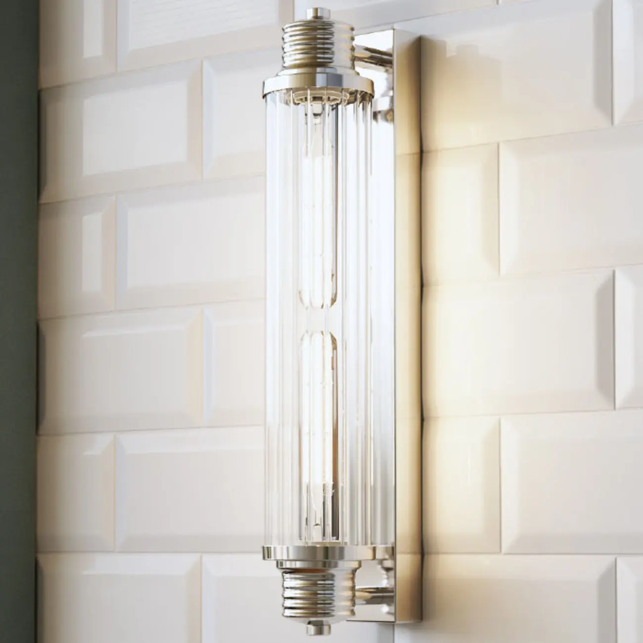 Chrome Glass Cylinder Vertical Wall Sconce Image - 3 | homeyfad