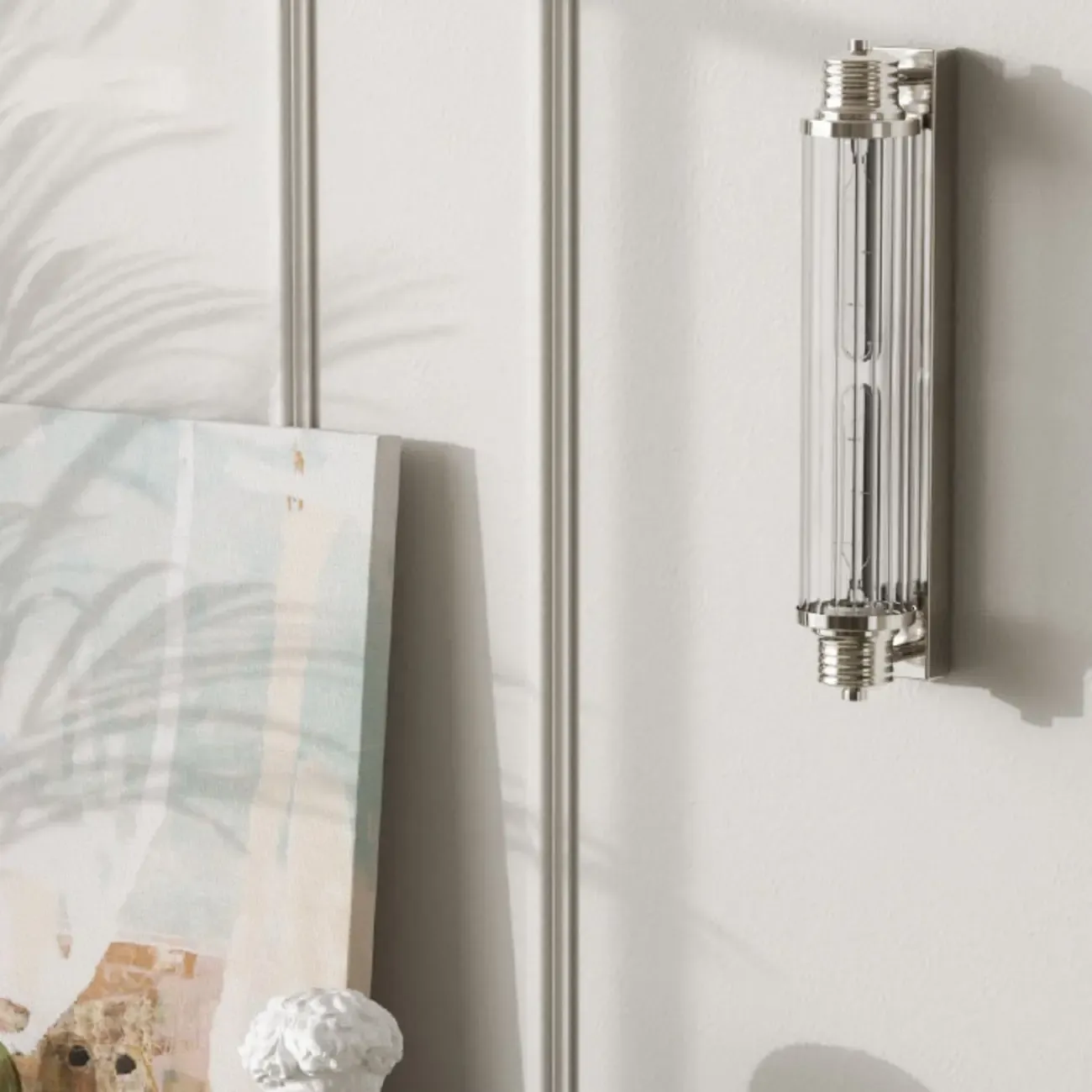 Chrome Glass Cylinder Vertical Wall Sconce Image - 2