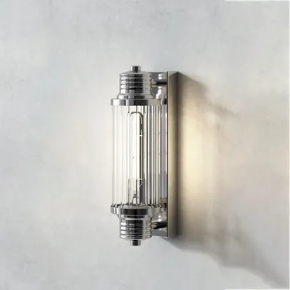 Chrome Glass Cylinder Vertical Wall Sconce Image - 4