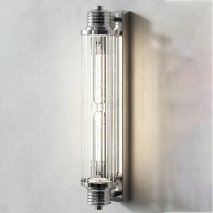 Chrome Glass Cylinder Vertical Wall Sconce Image - 5