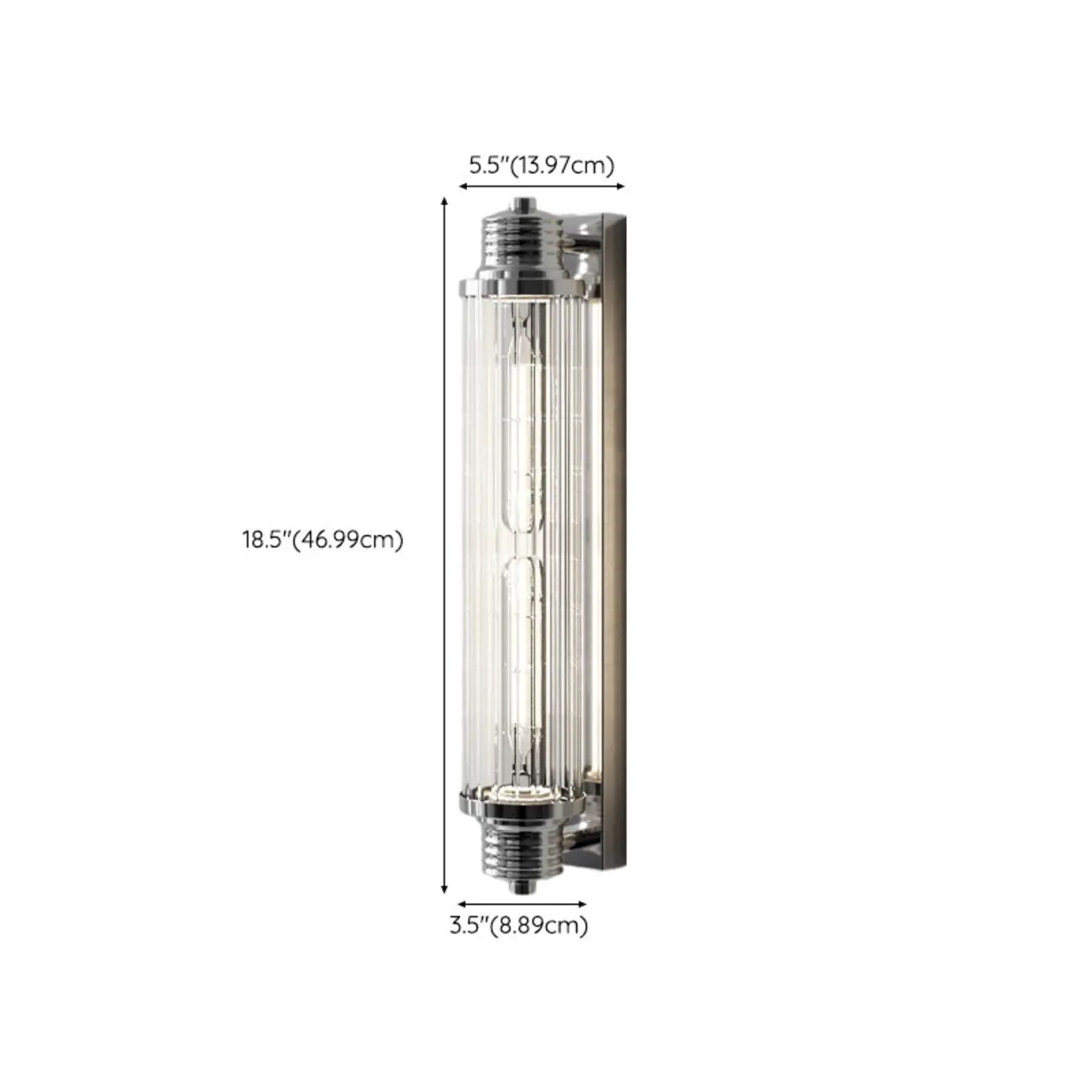 Chrome Glass Cylinder Vertical Wall Sconce #size