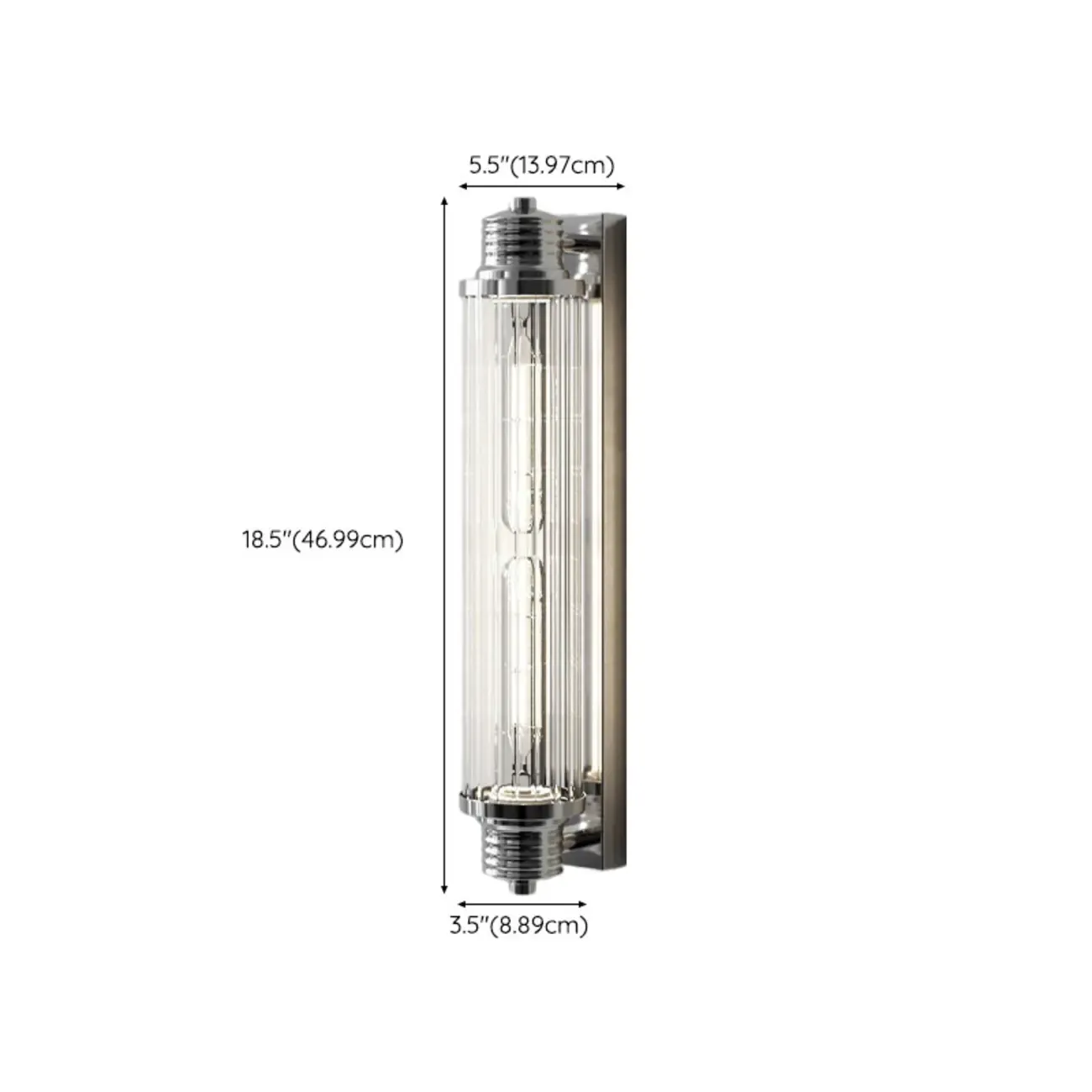 Chrome Glass Cylinder Vertical Wall Sconce #size