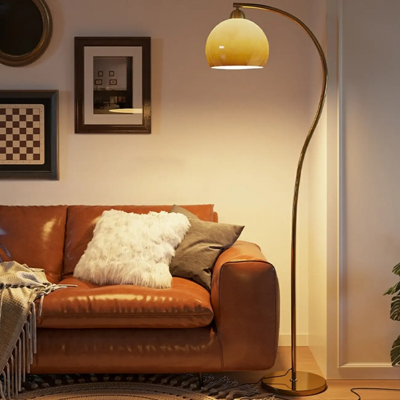 Modern Arc Floor Lamp with Glass Dome Shade for Living Room | homeyfad