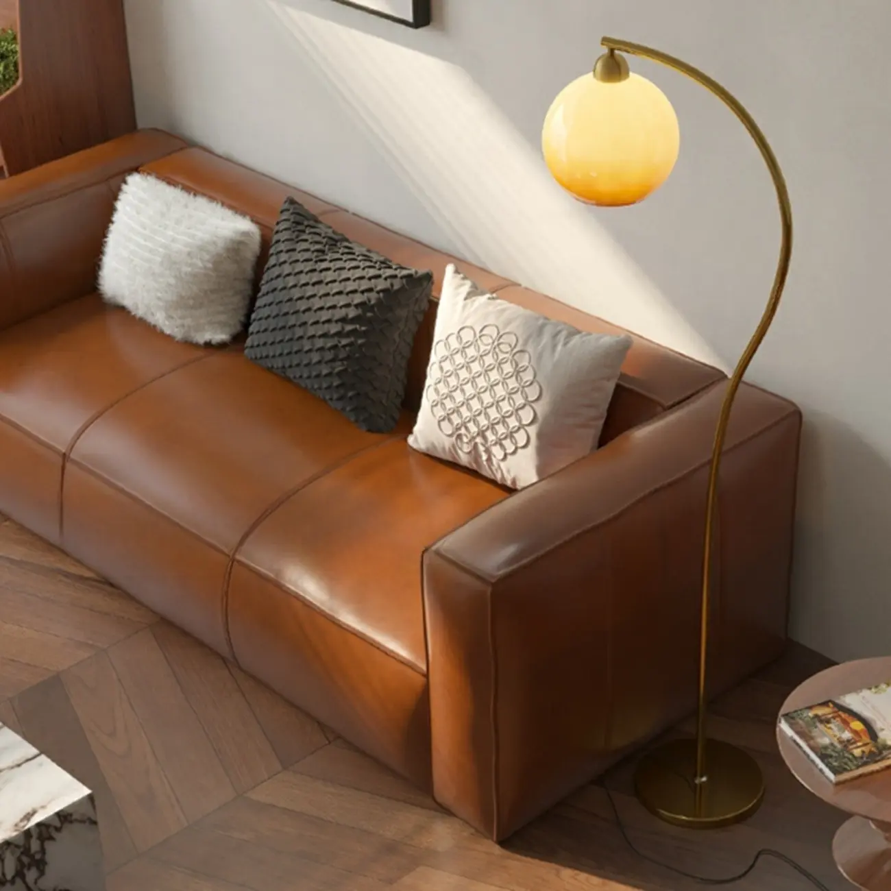 Modern Arc Floor Lamp with Glass Dome Shade for Living Room | homeyfad