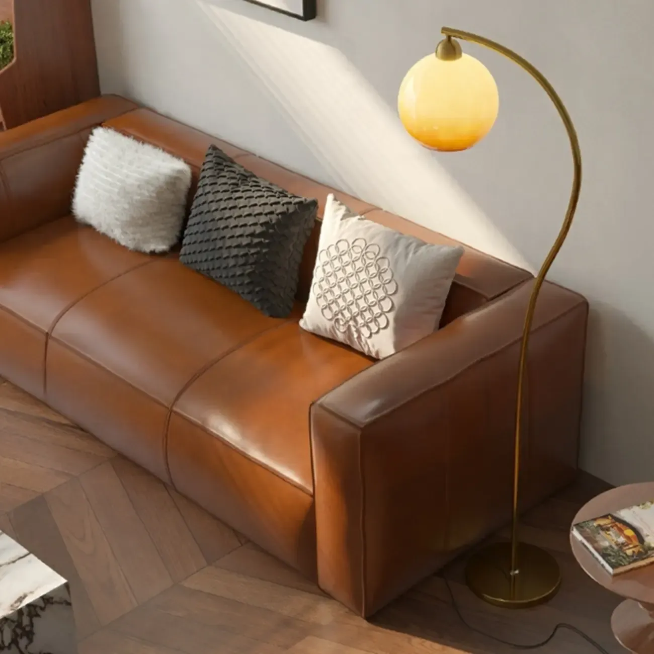 Modern Arc Floor Lamp with Glass Dome Shade for Living Room