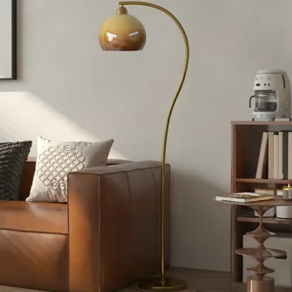 Modern Arc Floor Lamp with Glass Dome Shade for Living Room