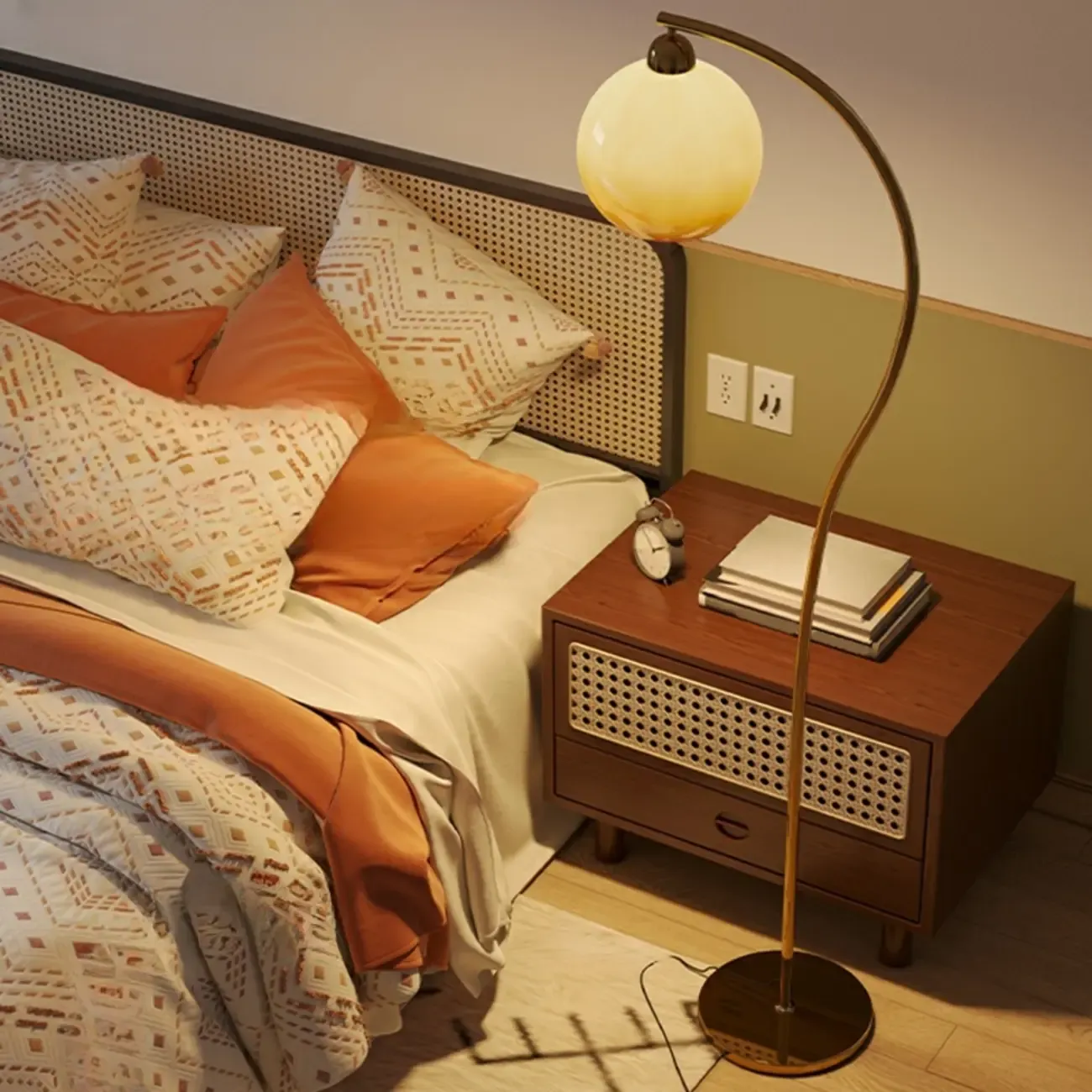 Modern Arc Floor Lamp with Glass Dome Shade for Living Room