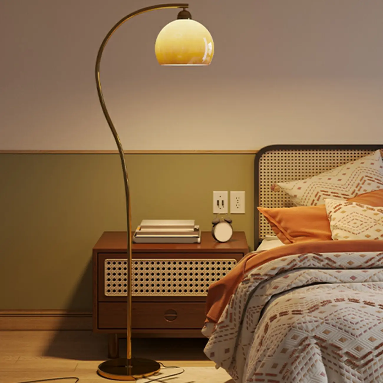 Modern Arc Floor Lamp with Glass Dome Shade for Living Room | homeyfad