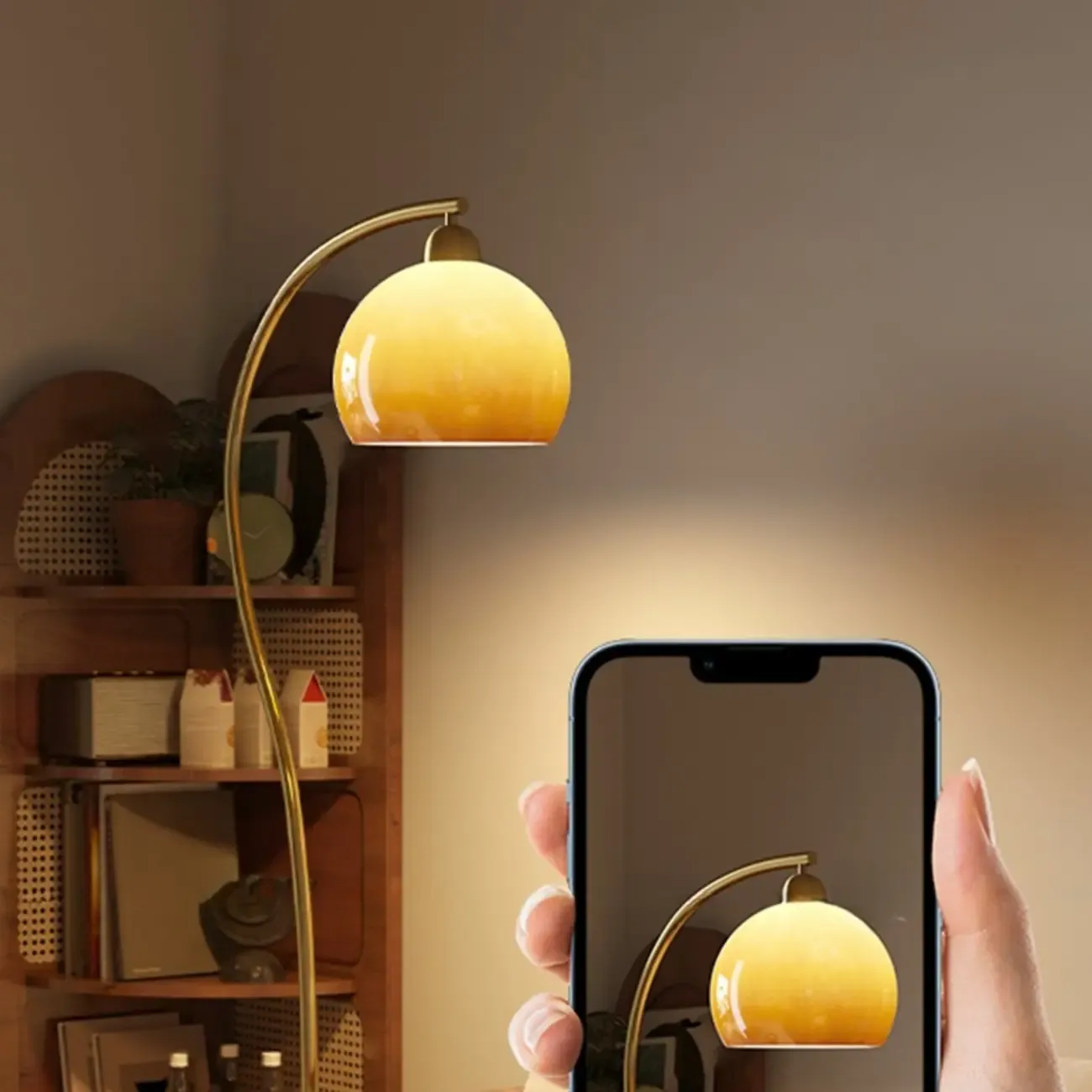 Modern Arc Floor Lamp with Glass Dome Shade for Living Room