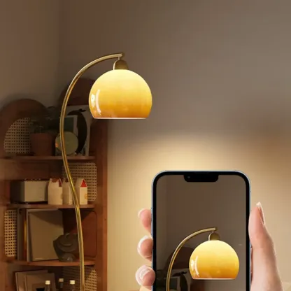 Modern Arc Floor Lamp with Glass Dome Shade for Living Room