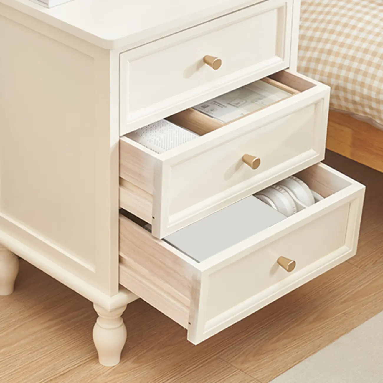 Classic Pure White Wood 3-Drawer Nightstand Image - 9 | homeyfad
